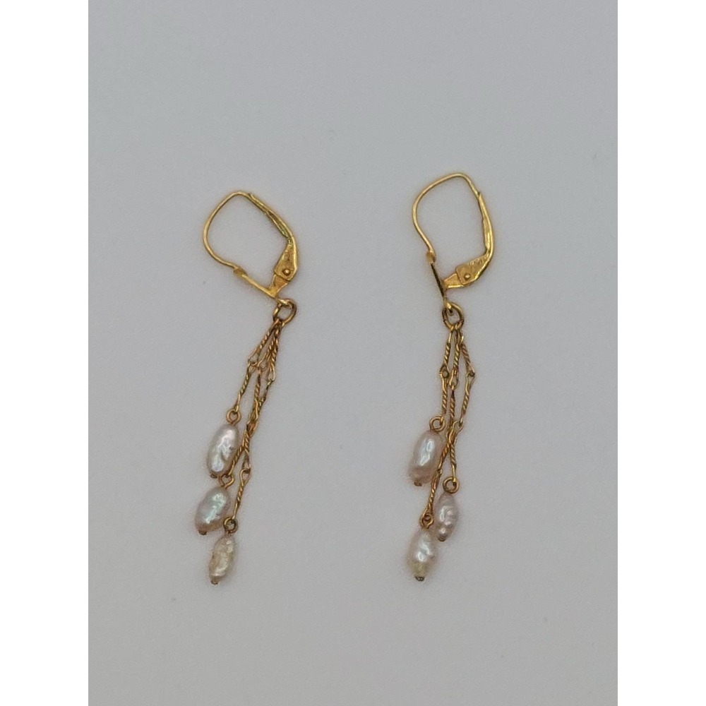 Vintage 14K KP Gold Baroque Pearl Dangle Leverback Earrings Estate Fine Jewelry